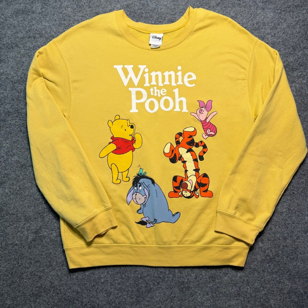 DISNEY Winnie the Pooh Yellow Sweatshirt Graphic Crewneck XL